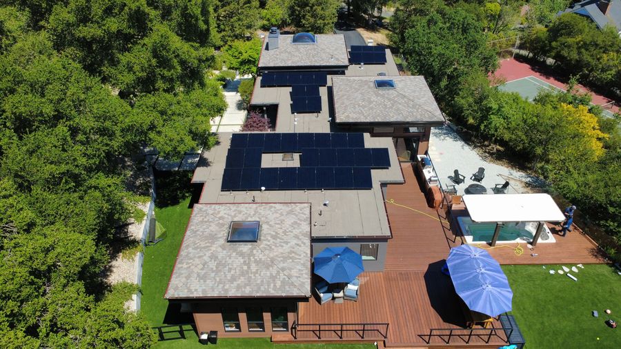 Aerial view of a completed Got Watts rooftop solar installation